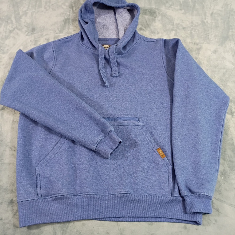 Berne Mens Large Blue Heathered Pullover Hoodie Zippered Pocket Sweatshirt